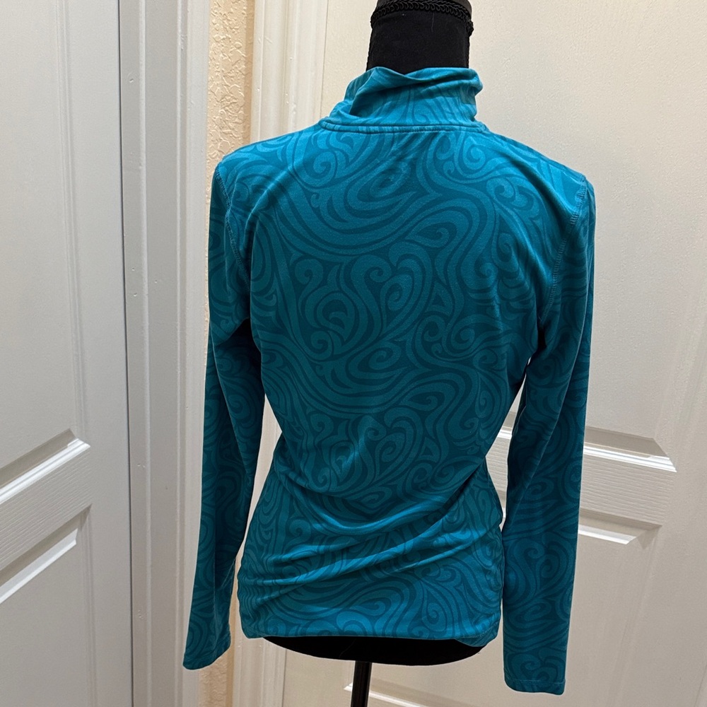 Athleta Teal Patterned Zip Front Top - image 2